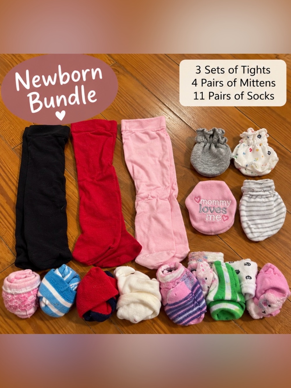 💕 NEWBORN BABY Girl ACCESSORY BUNDLE – 18 PIECES! 💕 Tights , socks mittens